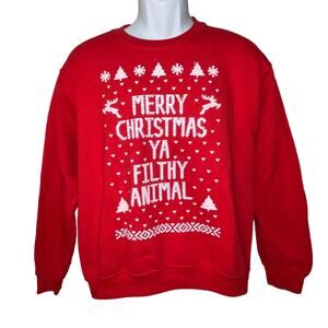 Gildan MERRY CHRISTMAS YA FILTHY ANIMAL Ugly Christmas Sweatshirt Size Small